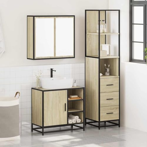 HEFZGDB 3-TLG. Badmöbel-Set Sonoma-Eiche Holzwerkstoff Mehrzweckschrank Schuhschrank Apothekerschrank Küche Badezimmerunterschrank für Wohnbereich Badezimmer Gästezimmer Toilette von HEFZGDB