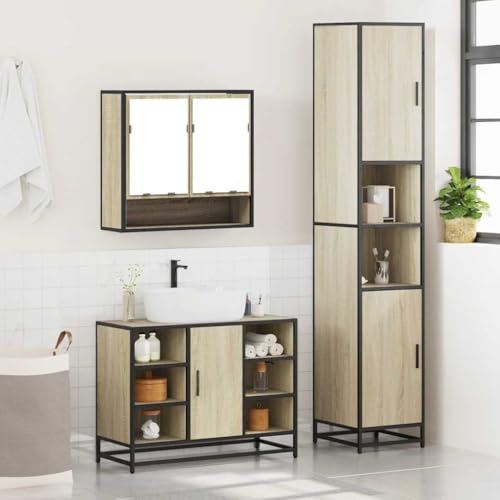 HEFZGDB 3-TLG. Badmöbel-Set Sonoma-Eiche Holzwerkstoff Sideboard Schuhschrank Medikamenten Aufbewahrung Apothekerschrank Küche für Küche Wohnbereich Gästezimmer Badezimmer von HEFZGDB