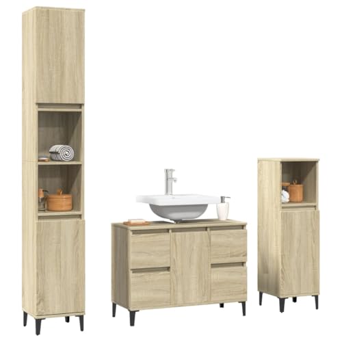 HEFZGDB 3-TLG. Badmöbel-Set Sonoma-Eiche Holzwerkstoff Sideboard Schuhschrank Medizinschrank Badezimmerunterschrank für Küche Badezimmer Gästezimmer Toilette von HEFZGDB