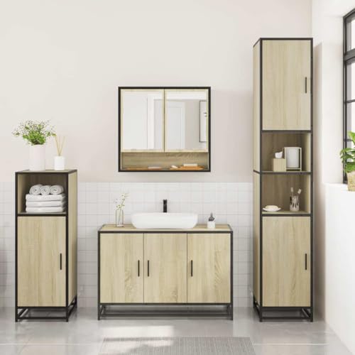 HEFZGDB 3-TLG. Badmöbel-Set Sonoma-Eiche Holzwerkstoff Vorratsschrank Badezimmerschrank Badezimmerschränke Apothekerschrank Küche für Gästezimmer Badezimmer Toilette Wohnbereich von HEFZGDB