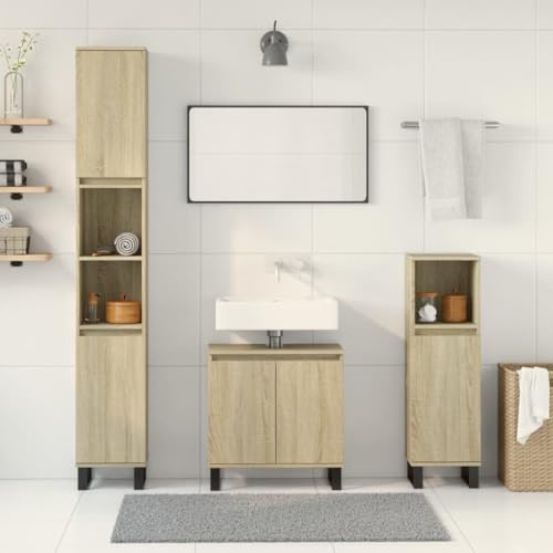 HEFZGDB 3-TLG. Badmöbel-Set Sonoma-Eiche Holzwerkstoff Vorratsschrank Badezimmerschrank Badezimmerschränke Apothekerschrank Küche für Wohnbereich Badezimmer Gästezimmer Küche von HEFZGDB