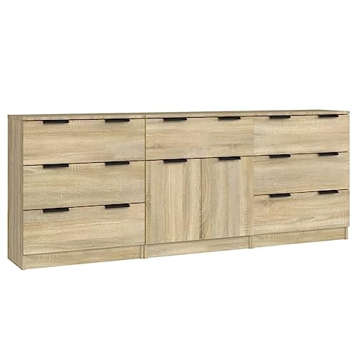 HEFZGDB 3-TLG. Sideboard Sonoma Eiche-Optik Holzwerkstoff Seidbord Wohnzimmer Sideboard Küche Sideboard Wohnzimmer Apothekerschrank Küche für Speisesaal Café Dessert Shop Wohnstube von HEFZGDB