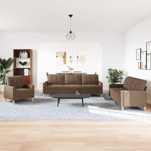 HEFZGDB 3-TLG. Sofagarnitur Braun Stoff Sitzgarnitur Wohnzimmer Couch Klein Sessel Wohnzimmer Kleiner Sessel für Schlafzimmer Büro Aufenthaltsraum Wohnbereich von HEFZGDB