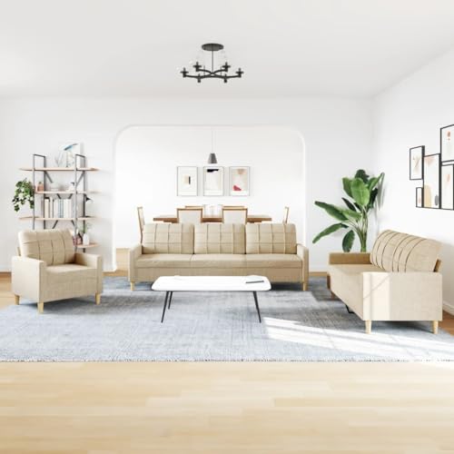 HEFZGDB 3-TLG. Sofagarnitur Creme Stoff Sitzgarnitur Wohnzimmer Couch Klein Sessel Wohnzimmer Kleiner Sessel für Schlafzimmer Büro Aufenthaltsraum Wohnbereich von HEFZGDB