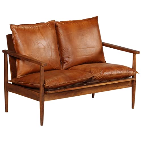 HEFZGDB 3-TLG. Sofagarnitur Echtleder mit Massivholz Akazie Braun Sessel Schlafzimmer Sessel Wohnzimmer Lounge Sofa Reading Chair für Aufenthaltsraum Empfangsraum Büro Wohnbereich von HEFZGDB
