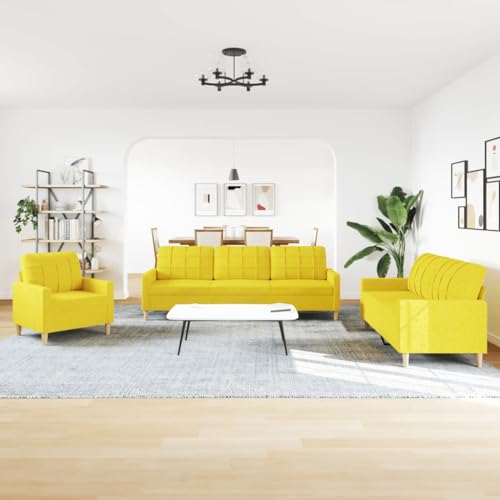 HEFZGDB 3-TLG. Sofagarnitur Hellgelb Stoff Sitzgarnitur Wohnzimmer Couch Klein Sessel Wohnzimmer Kleiner Sessel für Schlafzimmer Büro Aufenthaltsraum Wohnbereich von HEFZGDB