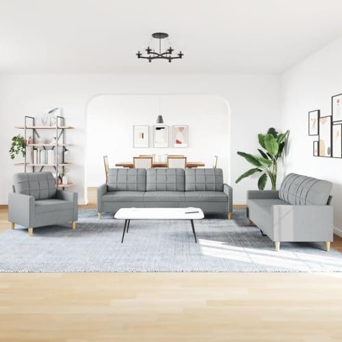 HEFZGDB 3-TLG. Sofagarnitur Hellgrau Stoff Sitzgarnitur Wohnzimmer Couch Klein Sessel Wohnzimmer Kleiner Sessel für Schlafzimmer Büro Aufenthaltsraum Wohnbereich von HEFZGDB