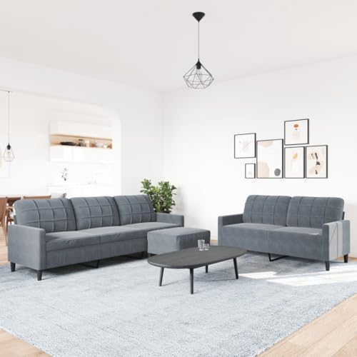 HEFZGDB 3-TLG. Sofagarnitur mit Kissen Dunkelgrau Samt Gartenlounge Jugendsofa Kleine Sofa Big Sofa für Empfangsraum Büro Wohnbereich Schlafzimmer von HEFZGDB