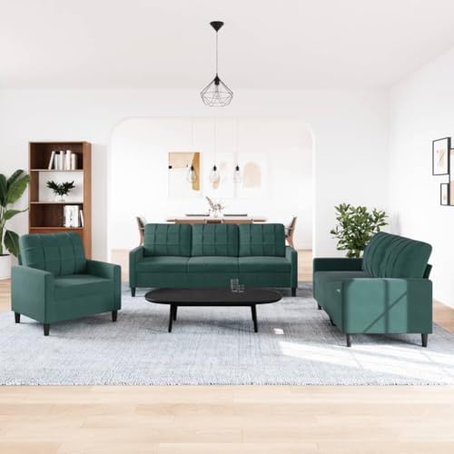 HEFZGDB 3-TLG. Sofagarnitur mit Kissen Dunkelgrün Samt Gartenlounge Lesesessel Bequem Kleines Sofa Sofa Klein für Aufenthaltsraum Wohnbereich Büro Schlafzimmer von HEFZGDB