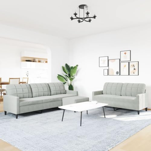 HEFZGDB 3-TLG. Sofagarnitur mit Kissen Hellgrau Samt Gartenlounge Jugendsofa Kleine Sofa Big Sofa für Empfangsraum Büro Wohnbereich Schlafzimmer von HEFZGDB