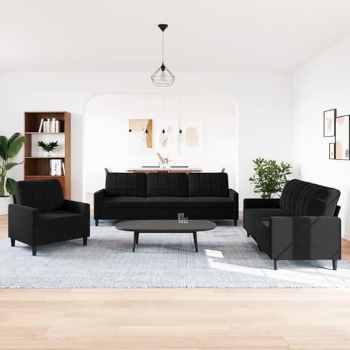 HEFZGDB 3-TLG. Sofagarnitur mit Kissen Schwarz Samt Loungesessel Lesesessel Bequem Kleine Sofa Big Sofa für Schlafzimmer Büro Empfangsraum Wohnbereich von HEFZGDB