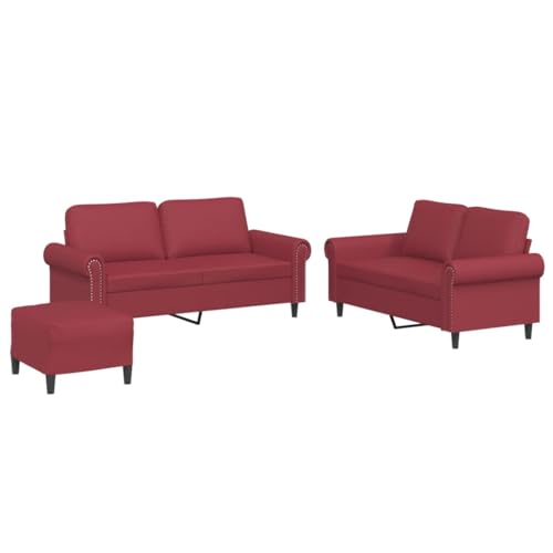 HEFZGDB 3-TLG. Sofagarnitur mit Kissen Weinrot Kunstleder Gartenlounge Sessel Wohnzimmer Kleines Sofa Sofas für Empfangsraum Schlafzimmer Aufenthaltsraum Wohnbereich von HEFZGDB