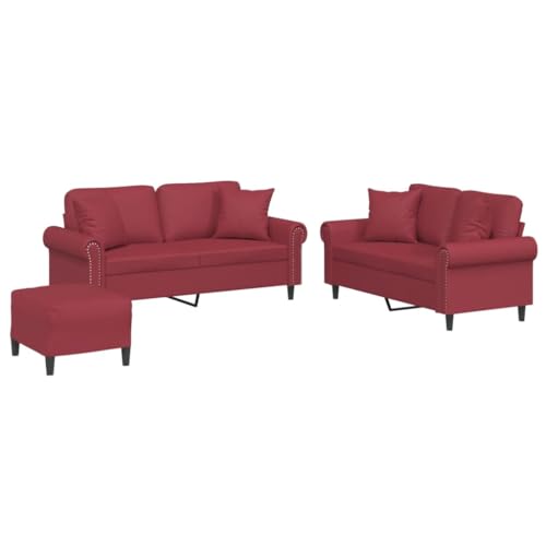 HEFZGDB 3-TLG. Sofagarnitur mit Kissen Weinrot Kunstleder Gartenlounge Sessel Wohnzimmer Kleines Sofa Sofas für Empfangsraum Schlafzimmer Aufenthaltsraum Wohnbereich von HEFZGDB