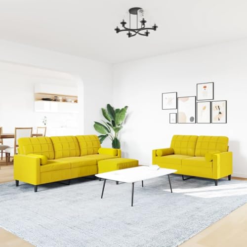 HEFZGDB 3-TLG. Sofagarnitur mit Kissen und Nackenrollen Gelb Samt Relax Sessel Couch Klein Lounge Sofa Big Sofa für Empfangsraum Wohnbereich Büro Aufenthaltsraum von HEFZGDB