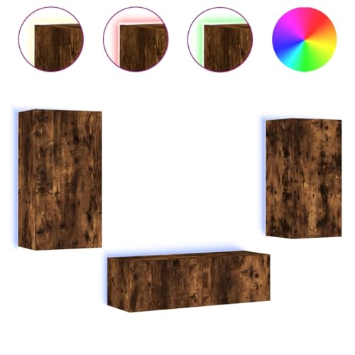 HEFZGDB 3-TLG. TV-Wohnwand mit LED-Leuchten Räuchereiche Bank Tv Board Couchtisch Fernsehkommode für Gästezimmer Wohnbereich Schlafzimmer Büro von HEFZGDB