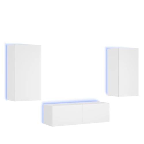 HEFZGDB 3-TLG. TV-Wohnwand mit LED-Leuchten Weiß Bank Tv Board Couchtisch Fernsehkommode für Gästezimmer Wohnbereich Schlafzimmer Büro von HEFZGDB