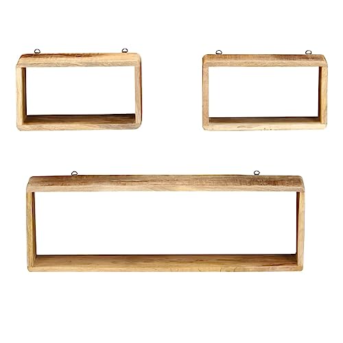 HEFZGDB 3-TLG. Würfel-Wandregal-Set Massivholz Mango Kleine Wandregale Kleines Wandregal Wandbrett Wandablage für Wohnbereich Schlafzimmer Arbeitszimmer Küche von HEFZGDB