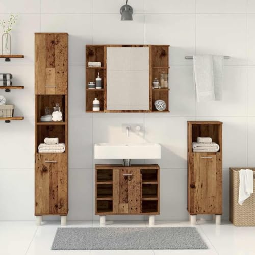 HEFZGDB 4-TLG. Badmöbel-Set Altholz-Optik Holzwerkstoff Kleines Schränkchen Badezimmerschrank Apothekerschrank Küche Badezimmerunterschrank für Küche Toilette Wohnbereich Badezimmer von HEFZGDB
