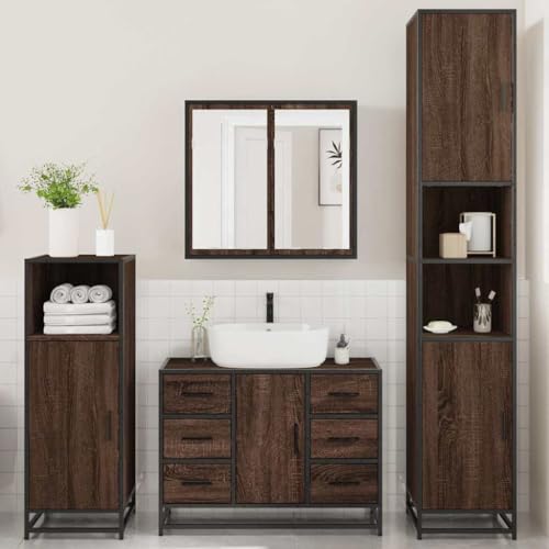 HEFZGDB 4-TLG. Badmöbel-Set Braun Eichen-Optik Holzwerkstoff Aufbewahrungsschrank Badezimmerschrank Medizinschrank Küchenschrank für Gästezimmer Wohnbereich Toilette Küche von HEFZGDB