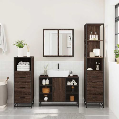HEFZGDB 4-TLG. Badmöbel-Set Braun Eichen-Optik Holzwerkstoff Beistellschrank Küche Badschrank Klein Badezimmerschränke Küchenschrank für Badezimmer Toilette Küche Wohnbereich von HEFZGDB