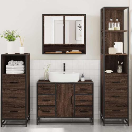 HEFZGDB 4-TLG. Badmöbel-Set Braun Eichen-Optik Holzwerkstoff Kleiner Schrank Medizinschrank Medikamenten Aufbewahrung Medikamentenschrank für Toilette Küche Wohnbereich Badezimmer von HEFZGDB