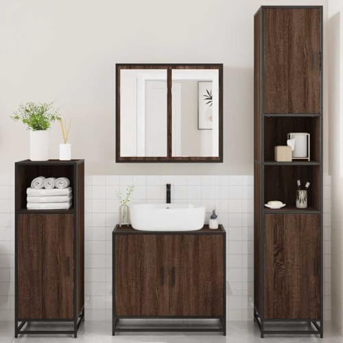 HEFZGDB 4-TLG. Badmöbel-Set Braun Eichen-Optik Holzwerkstoff Kleines Schränkchen Badezimmerschrank Apothekerschrank Küche Badezimmerunterschrank für Wohnbereich Gästezimmer Küche Badezimmer von HEFZGDB