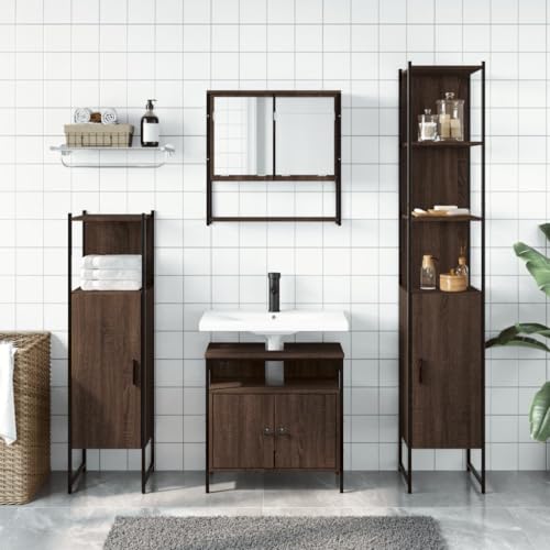 HEFZGDB 4-TLG. Badmöbel-Set Braun Eichen-Optik Holzwerkstoff Kleines Schränkchen Badschrank Klein Badezimmerschränke Mehrzweckschrank für Gästezimmer Badezimmer Wohnbereich Toilette HEFZGDB 4-TLG. Badmöbel-Set Braun Eichen-Optik Holzwerkstoff Kleines Schränkchen Badschrank Klein Badezimmerschränke Mehrzweckschrank für Gästezimmer Badezimmer Wohnbereich Toilette von HEFZGDB