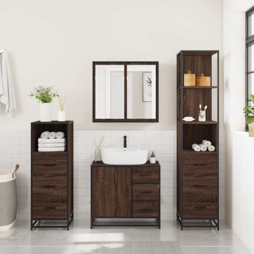 HEFZGDB 4-TLG. Badmöbel-Set Braun Eichen-Optik Holzwerkstoff Sideboard Badschrank Klein Badezimmerschränke Medikamentenschrank für Toilette Gästezimmer Küche Wohnbereich von HEFZGDB