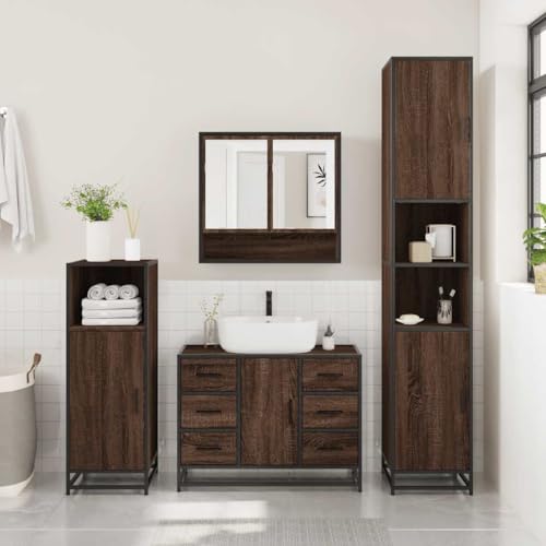 HEFZGDB 4-TLG. Badmöbel-Set Braun Eichen-Optik Holzwerkstoff Vorratsschrank Badezimmerschrank Badezimmerschränke Apothekerschrank Küche für Toilette Badezimmer Wohnbereich Küche von HEFZGDB