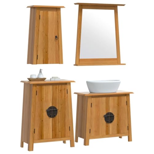 HEFZGDB 4-TLG. Badmöbel-Set Massivholz Kiefer Sideboard Badschrank Klein Badezimmerschränke Medikamentenschrank für Gästezimmer Badezimmer Wohnbereich Küche von HEFZGDB