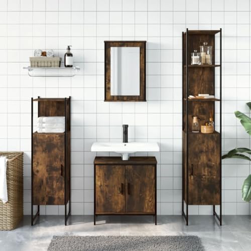 HEFZGDB 4-TLG. Badmöbel-Set Räuchereiche Holzwerkstoff Apothekerschrank Bad Badschrank Klein Schuhschrank Medikamenten Aufbewahrung für Toilette Küche Wohnbereich Badezimmer von HEFZGDB