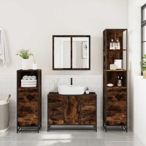 HEFZGDB 4-TLG. Badmöbel-Set Räuchereiche Holzwerkstoff Beistellschrank Küche Badschrank Klein Badezimmerschränke Küchenschrank für Badezimmer Toilette Küche Wohnbereich HEFZGDB 4-TLG. Badmöbel-Set Räuchereiche Holzwerkstoff Beistellschrank Küche Badschrank Klein Badezimmerschränke Küchenschrank für Badezimmer Toilette Küche Wohnbereich von HEFZGDB