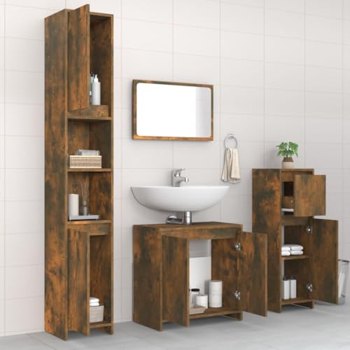 HEFZGDB 4-TLG. Badmöbel-Set Räuchereiche Holzwerkstoff Büroschrank Medizinschrank Badezimmerschränke Küchenschrank für Wohnbereich Toilette Gästezimmer Küche HEFZGDB 4-TLG. Badmöbel-Set Räuchereiche Holzwerkstoff Büroschrank Medizinschrank Badezimmerschränke Küchenschrank für Wohnbereich Toilette Gästezimmer Küche von HEFZGDB