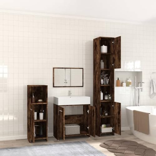 HEFZGDB 4-TLG. Badmöbel-Set Räuchereiche Holzwerkstoff Kleiner Schrank Badschrank Klein Küchenschrank Medikamentenschrank für Gästezimmer Toilette Wohnbereich Küche HEFZGDB 4-TLG. Badmöbel-Set Räuchereiche Holzwerkstoff Kleiner Schrank Badschrank Klein Küchenschrank Medikamentenschrank für Gästezimmer Toilette Wohnbereich Küche von HEFZGDB