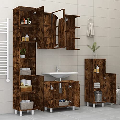 HEFZGDB 4-TLG. Badmöbel-Set Räuchereiche Holzwerkstoff Kleines Schränkchen Badezimmerschrank Apothekerschrank Küche Badezimmerunterschrank für Küche Toilette Wohnbereich Badezimmer von HEFZGDB