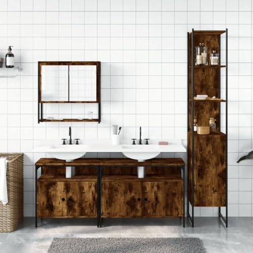 HEFZGDB 4-TLG. Badmöbel-Set Räuchereiche Holzwerkstoff Kleines Schränkchen Medizinschrank Bathroom Cabinet Badezimmerunterschrank für Wohnbereich Badezimmer Gästezimmer Toilette HEFZGDB 4-TLG. Badmöbel-Set Räuchereiche Holzwerkstoff Kleines Schränkchen Medizinschrank Bathroom Cabinet Badezimmerunterschrank für Wohnbereich Badezimmer Gästezimmer Toilette von HEFZGDB