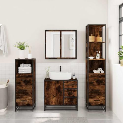 HEFZGDB 4-TLG. Badmöbel-Set Räuchereiche Holzwerkstoff Sideboard Badschrank Klein Badezimmerschränke Medikamentenschrank für Toilette Gästezimmer Küche Wohnbereich von HEFZGDB