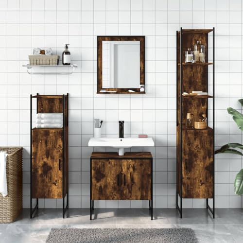 HEFZGDB 4-TLG. Badmöbel-Set Räuchereiche Holzwerkstoff Sideboard Badschrank Klein Badezimmerschränke Medikamentenschrank für Wohnbereich Badezimmer Küche Gästezimmer HEFZGDB 4-TLG. Badmöbel-Set Räuchereiche Holzwerkstoff Sideboard Badschrank Klein Badezimmerschränke Medikamentenschrank für Wohnbereich Badezimmer Küche Gästezimmer von HEFZGDB