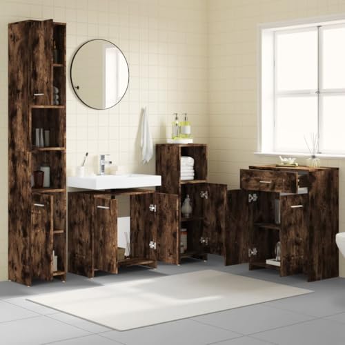 HEFZGDB 4-TLG. Badmöbel-Set Räuchereiche Holzwerkstoff Vorratsschrank Badezimmerschrank Badezimmerschränke Apothekerschrank Küche für Toilette Wohnbereich Badezimmer Küche von HEFZGDB