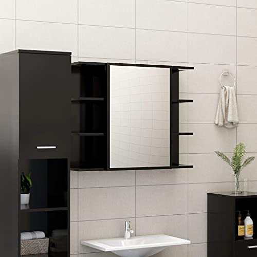 HEFZGDB 4-TLG. Badmöbel-Set Schwarz Holzwerkstoff Kleines Schränkchen Badezimmerschrank Apothekerschrank Küche Badezimmerunterschrank für Küche Toilette Wohnbereich Badezimmer von HEFZGDB