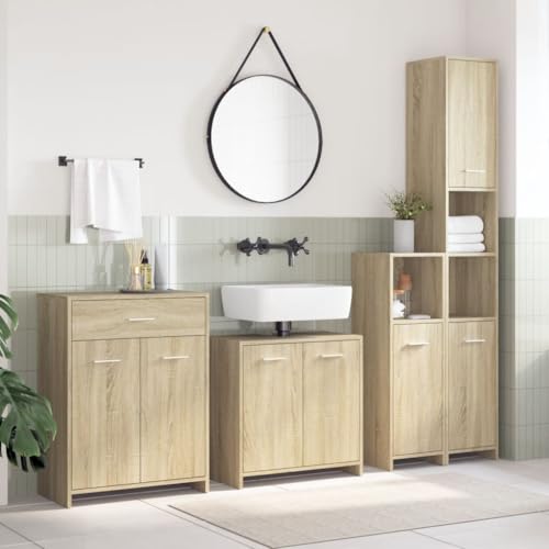HEFZGDB 4-TLG. Badmöbel-Set Sonoma-Eiche Holzwerkstoff Vorratsschrank Badezimmerschrank Badezimmerschränke Apothekerschrank Küche für Toilette Wohnbereich Badezimmer Küche von HEFZGDB