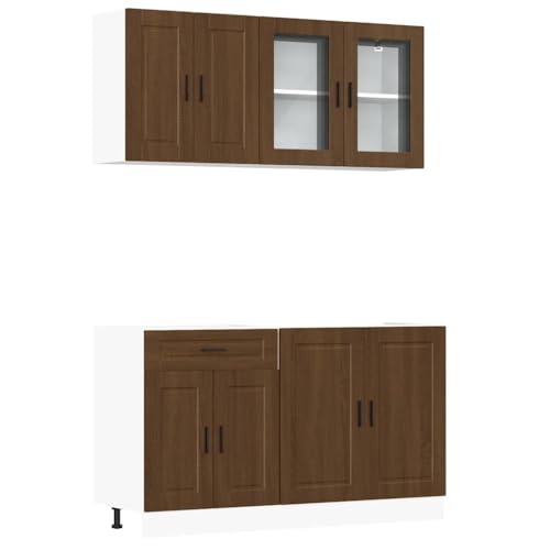 HEFZGDB 4-TLG. Küchenschrank-Set Braun Eichen-Optik Holzwerkstoff Barschrank Küchenzeile Küchenmöbel Einzelteile Vitrinenschrank für Wohnbereich Badezimmer Speisesaal Küche von HEFZGDB