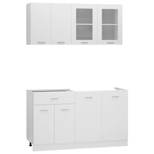 HEFZGDB 4-TLG. Küchenzeile Weiß Holzwerkstoff Büroschrank Küchenzeile Küchenmöbel Einzelteile Vorratsschrank für Wohnbereich Küche Badezimmer Speisesaal von HEFZGDB