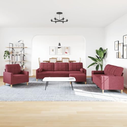 HEFZGDB 4-TLG. Sofagarnitur mit Fußhocker & Dekokissen Weinrot Stoff Sitzgarnitur Wohnzimmer Couch Klein Sessel Wohnzimmer Kleiner Sessel für Schlafzimmer Büro Aufenthaltsraum Wohnbereich HEFZGDB 4-TLG. Sofagarnitur mit Fußhocker & Dekokissen Weinrot Stoff Sitzgarnitur Wohnzimmer Couch Klein Sessel Wohnzimmer Kleiner Sessel für Schlafzimmer Büro Aufenthaltsraum Wohnbereich von HEFZGDB