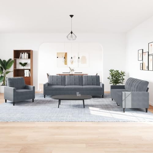 HEFZGDB 4-TLG. Sofagarnitur mit Kissen Dunkelgrau Samt Loungesessel Lesesessel Bequem Kleine Sofa Big Sofa für Schlafzimmer Büro Empfangsraum Wohnbereich von HEFZGDB