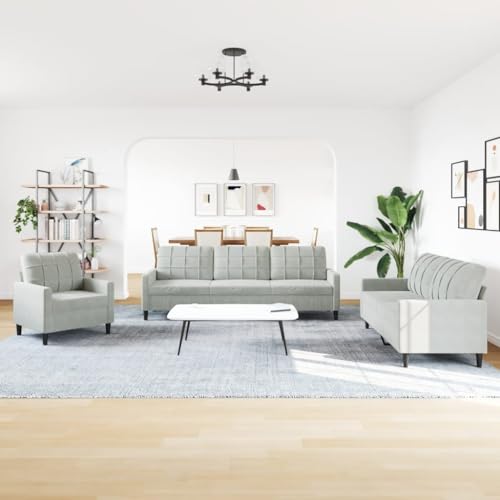 HEFZGDB 4-TLG. Sofagarnitur mit Kissen Hellgrau Samt Loungesessel Lesesessel Bequem Kleine Sofa Big Sofa für Schlafzimmer Büro Empfangsraum Wohnbereich von HEFZGDB