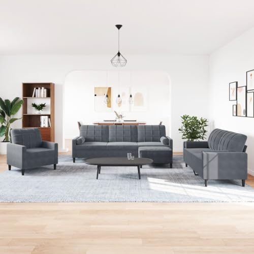HEFZGDB 4-TLG. Sofagarnitur mit Kissen und Nackenrollen Dunkelgrau Samt Loungesessel Lesesessel Bequem Kleine Sofa Big Sofa für Schlafzimmer Büro Empfangsraum Wohnbereich von HEFZGDB