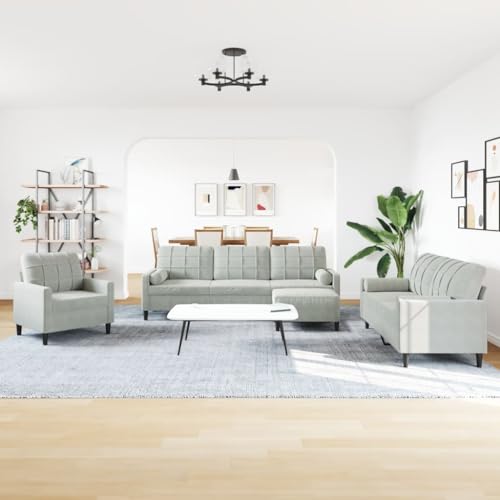HEFZGDB 4-TLG. Sofagarnitur mit Kissen und Nackenrollen Hellgrau Samt Loungesessel Lesesessel Bequem Kleine Sofa Big Sofa für Schlafzimmer Büro Empfangsraum Wohnbereich von HEFZGDB