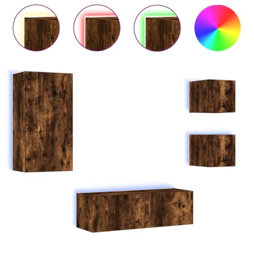 HEFZGDB 4-TLG. TV-Wohnwand mit LED-Leuchten Räuchereiche Tv Ünitesi Fernsehschrank Tv Lowboard Tv Sideboard Wohnzimmer für Erholungsraum Gästezimmer Schlafzimmer Wohnbereich von HEFZGDB