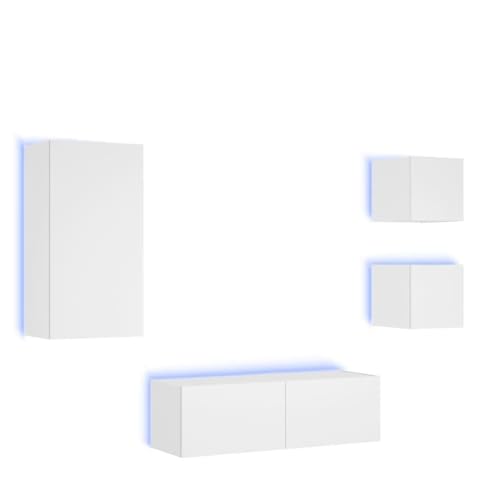 HEFZGDB 4-TLG. TV-Wohnwand mit LED-Leuchten Weiß Tv Ünitesi Fernsehschrank Tv Lowboard Tv Sideboard Wohnzimmer für Erholungsraum Gästezimmer Schlafzimmer Wohnbereich von HEFZGDB
